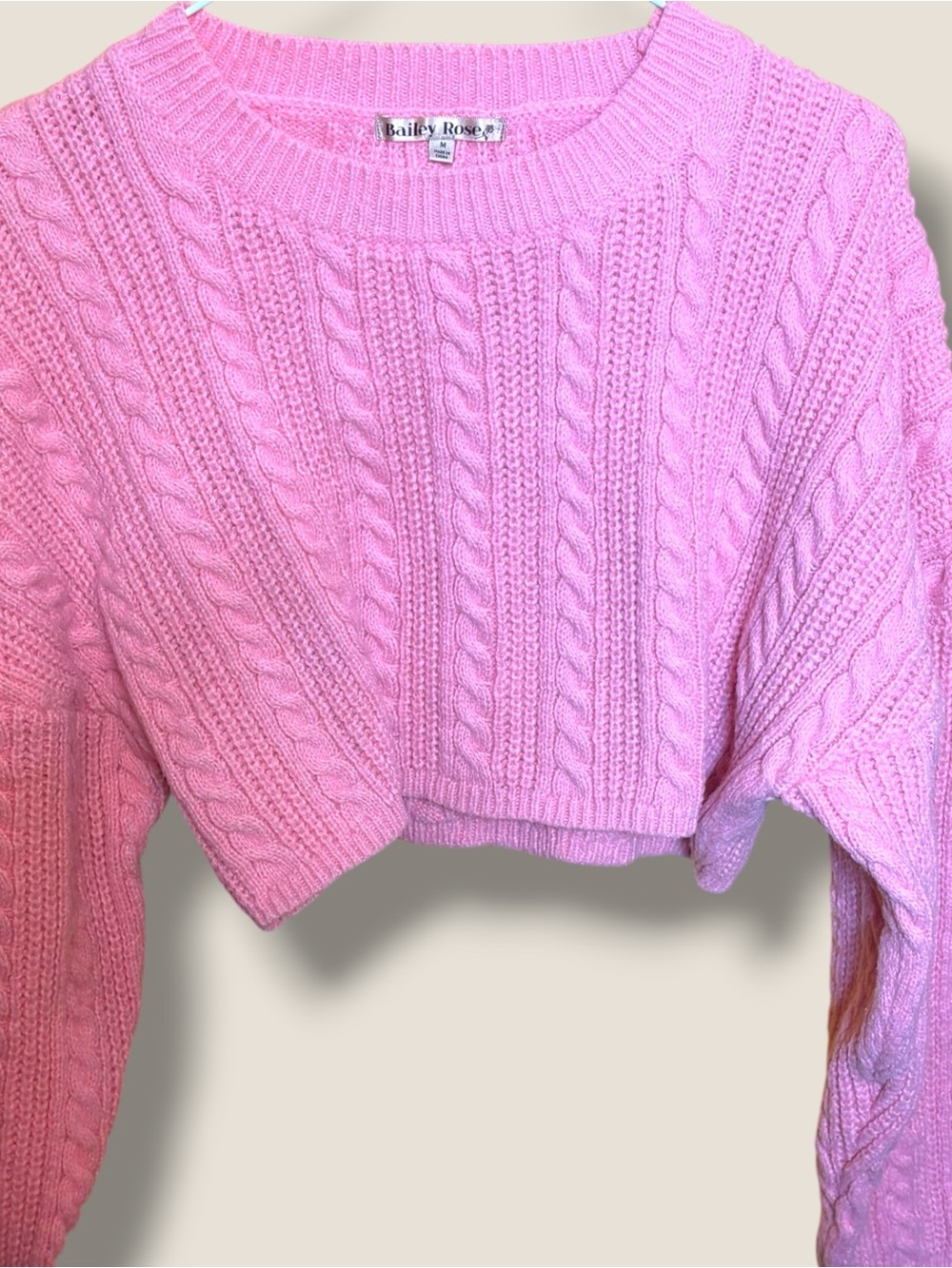 Cozy Cottagecore Bubblegum Pink Cable Knit Cropped Sweater Women’s